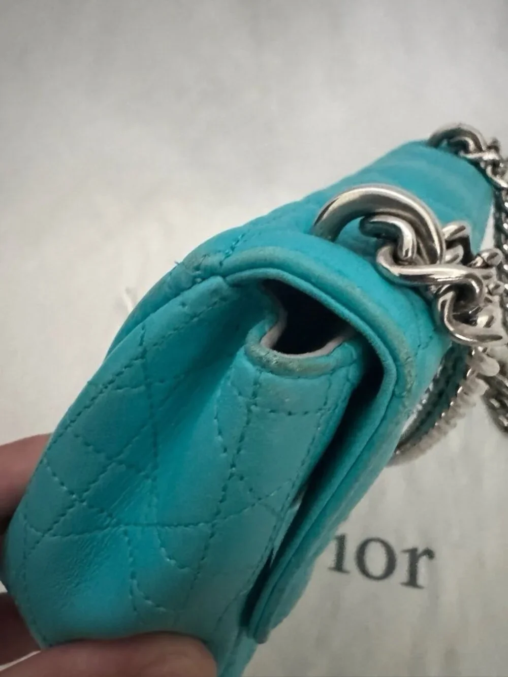 Authentic Dior Miss Dior Cannage Turquoise Blue Leather Shoulder Crossbody Bag